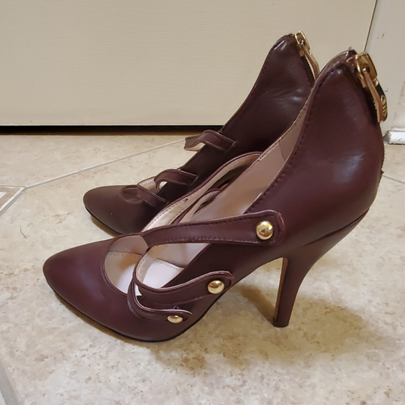 Vince Camuto brown/plum leather heels - Picture 3 of 7